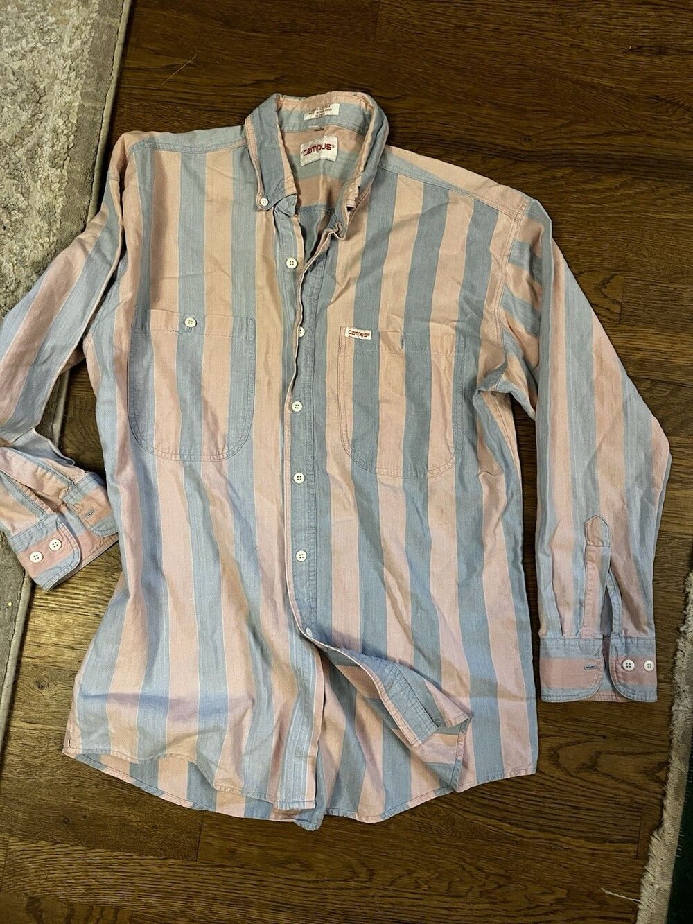 Vintage 80’s Campus Shirt Mens M Pink/Blue Miami Vice 1980’s